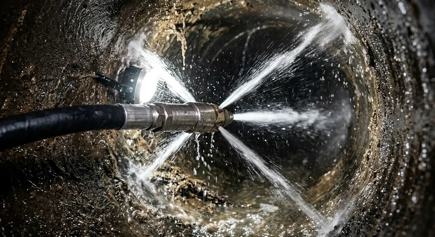 High-pressure hydro jetting nozzle cleaning sewer pipe for Trenchless Sewer Repair in Grand Haven